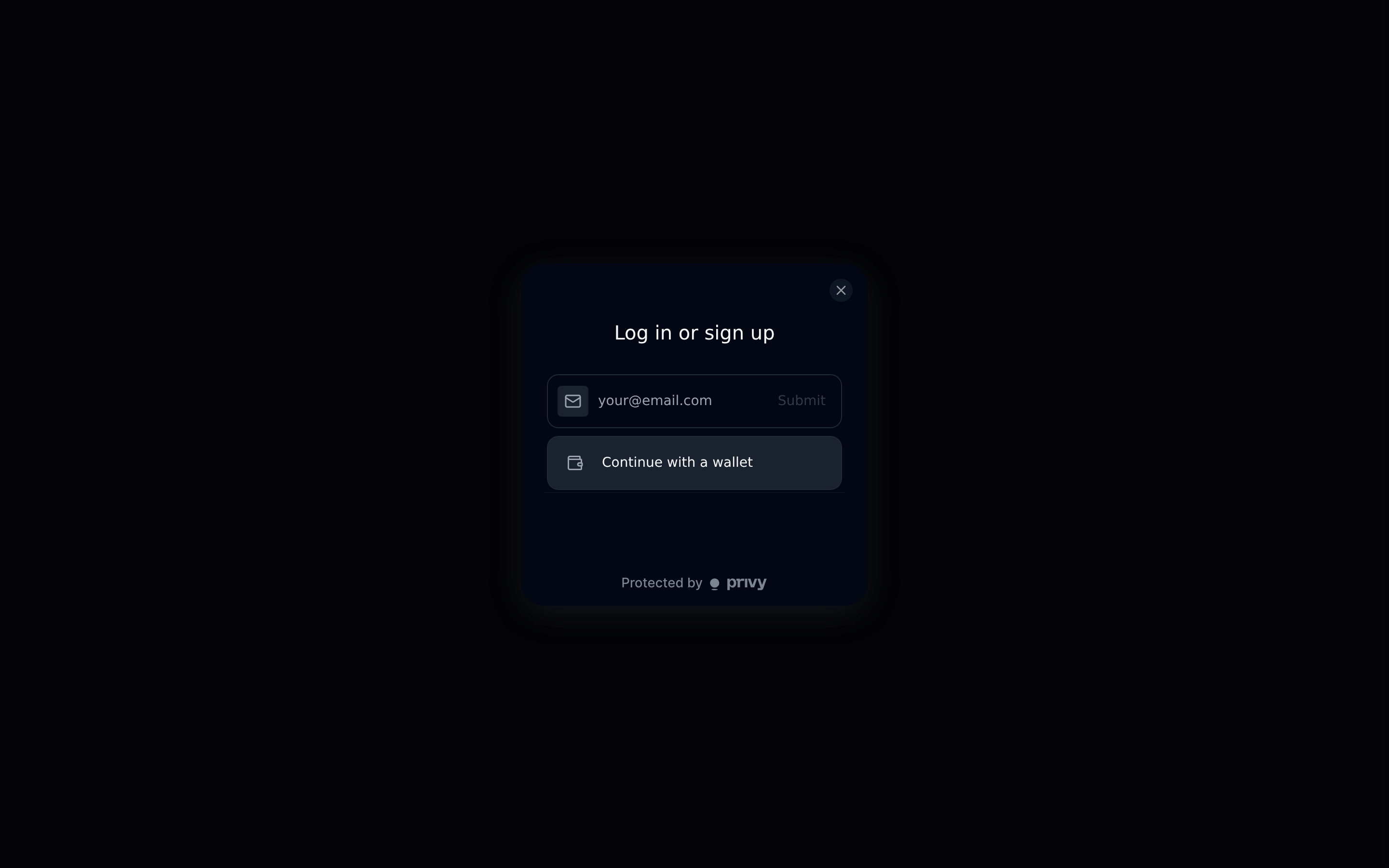 The sign-in dialog offering email and wallet options.